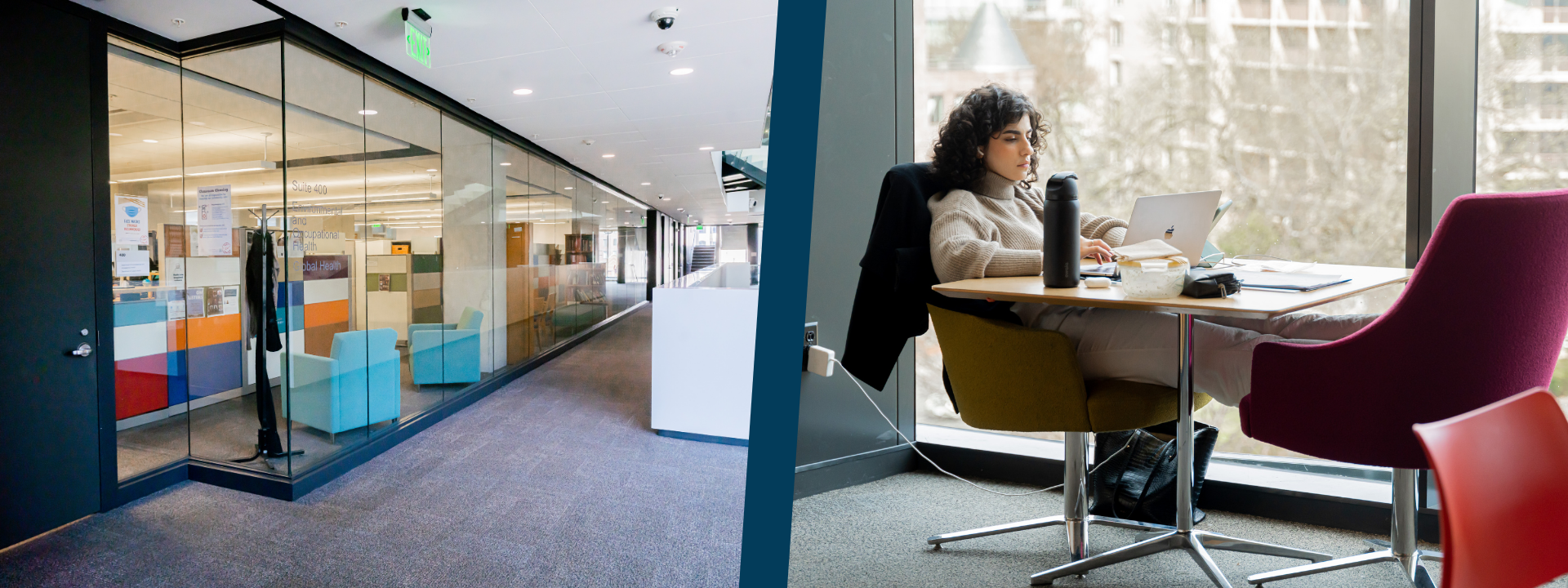 Global Health department; student studying on the 4th floor