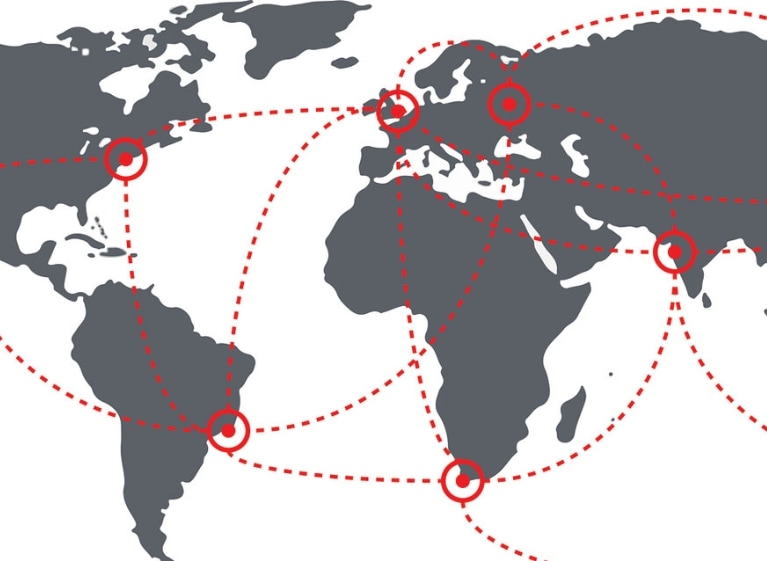 World map with connecting points