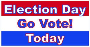 Flyer with red, white, and blue stripes that proclaims "Election Day, Go Vote Today!"