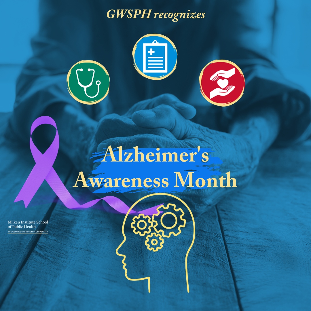 Graphic for Alzheimer's Awareness with purple ribbon