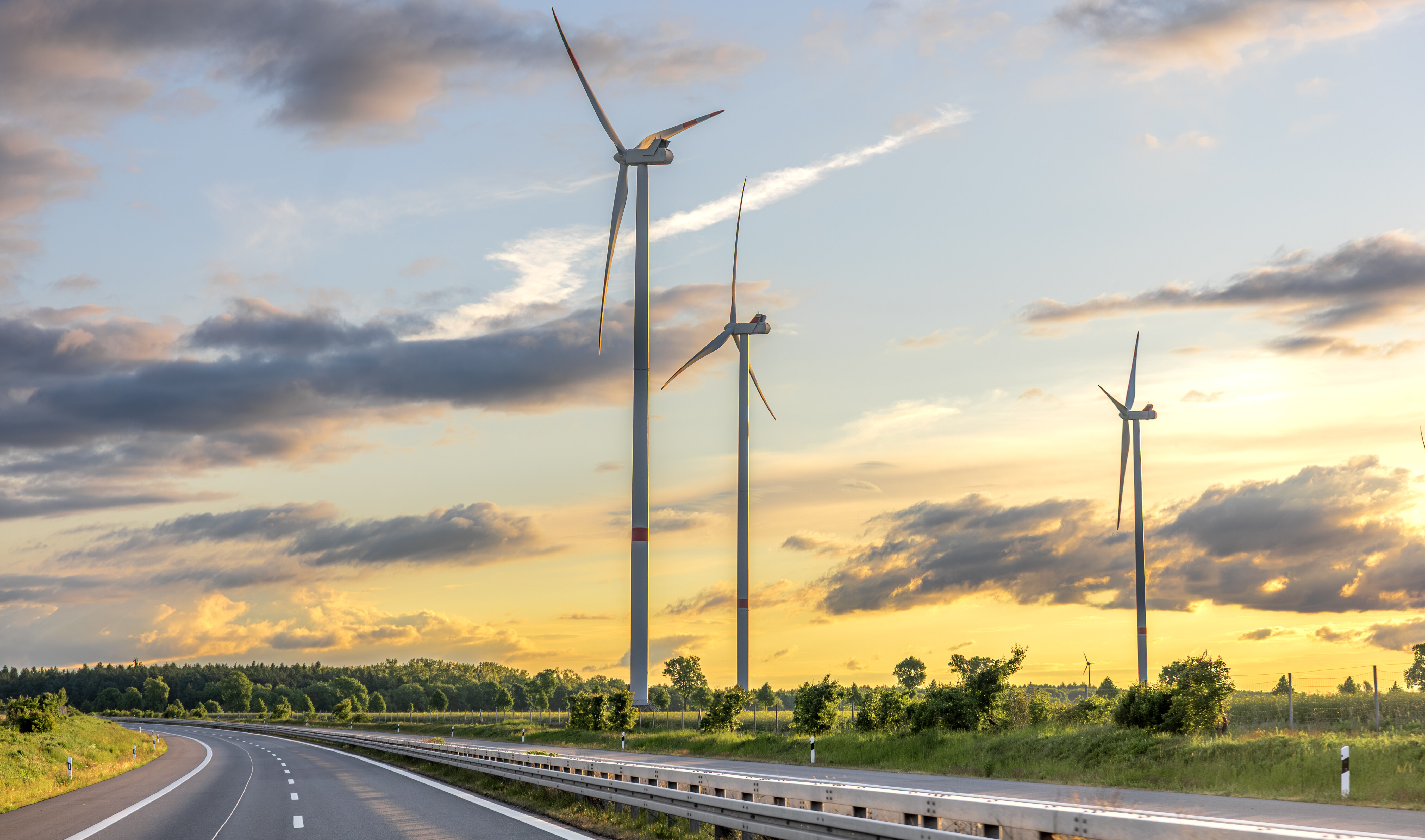Wind turbines in a field
