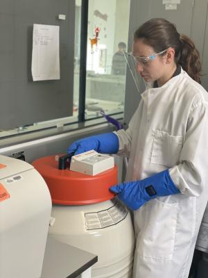 microbiology student working in a lab