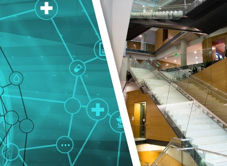 graphic with heath icons side by side with a staircase