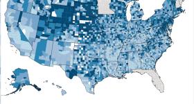Map of the U.S. showing where there are healthcare worker shortages