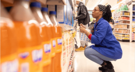 Woman marking foods with stickers